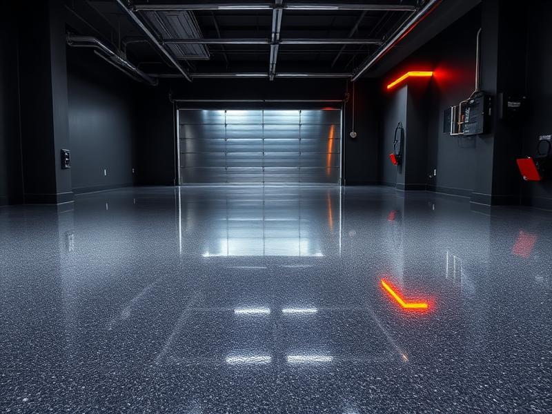 Glanzende epoxyvloer in een moderne garage